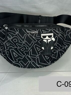 Karl Lagerfeld Black Logo Print Belt Bag with Character Patch